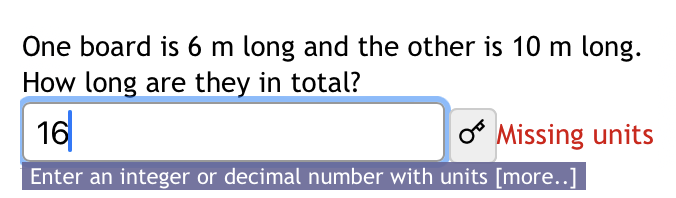 One board is 6m long and the other is 10m long. How long are they in total?
16 - Tooltips
Missing Usings
Enter an integer or decimal number with units